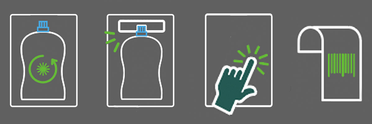 Product packaging, recycling symbol, and barcode.