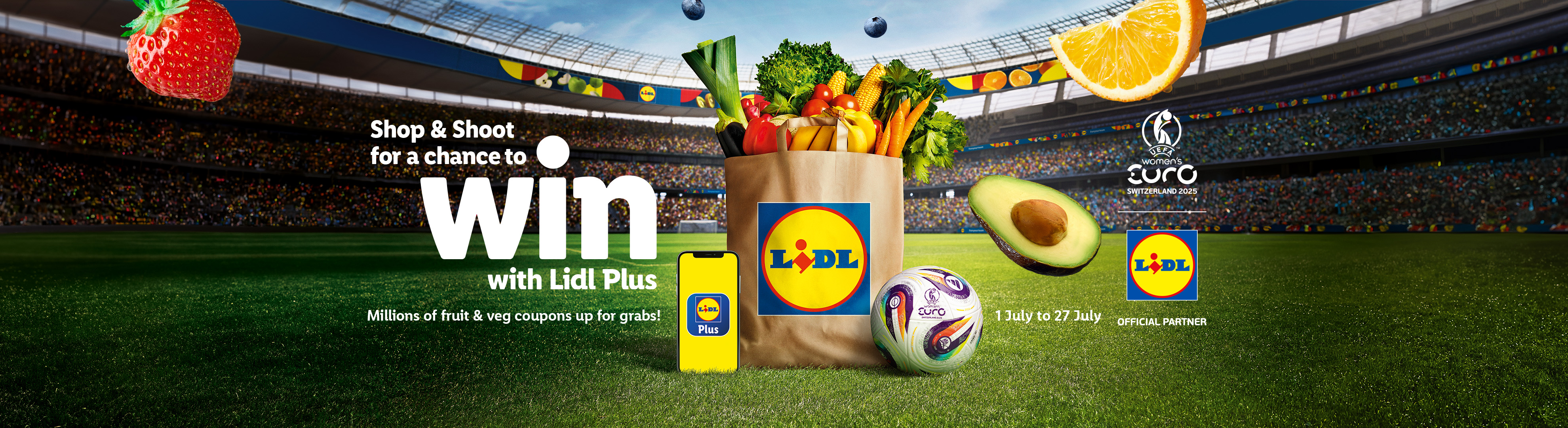 Lidl Plus promotion: Win fruit & veg coupons by shopping during the Women's Euro 2025.
