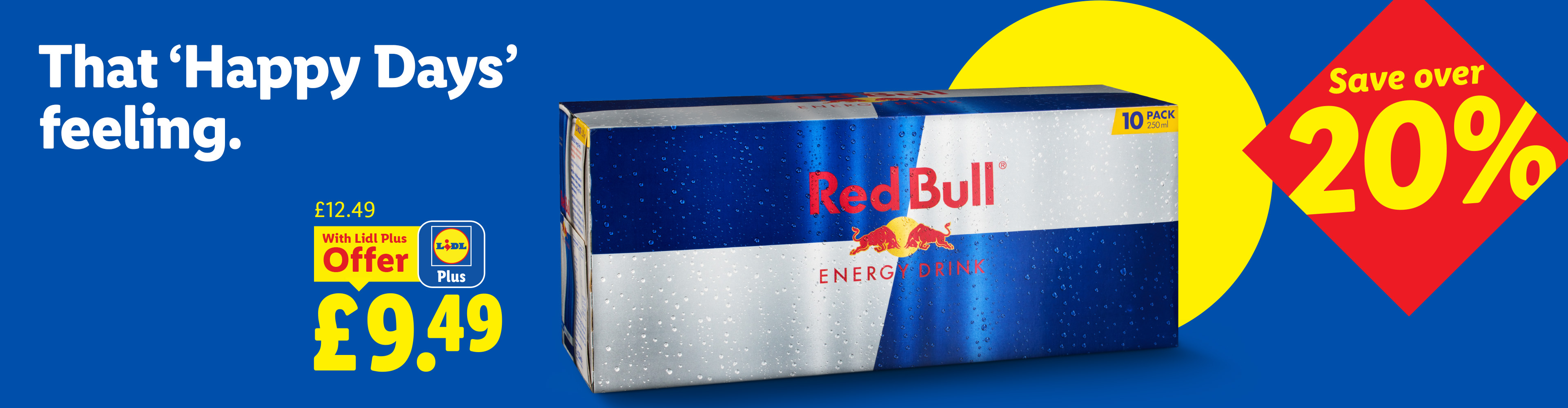 A 10-pack of energy drinks with a Lidl Plus offer, saving over 20%.