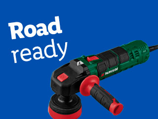 Parkside road-ready angle grinder with polishing pad.