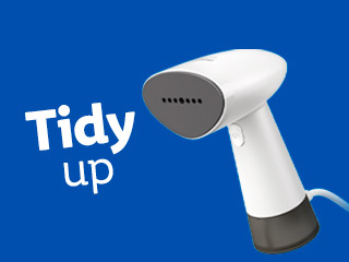 A handheld garment steamer, ideal for quick wrinkle removal.