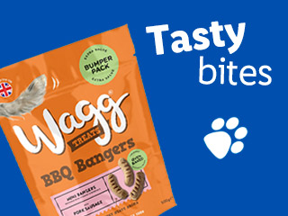 Waggy Treats BBQ Bangers dog treats in a bumper pack.