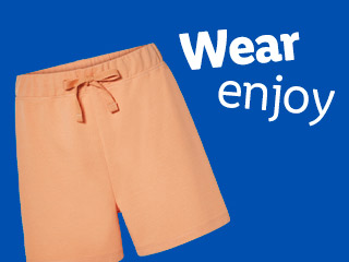 Peach-colored drawstring shorts; Wear, enjoy.