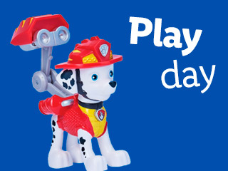 Paw Patrol Marshall firefighter toy figure for play day.