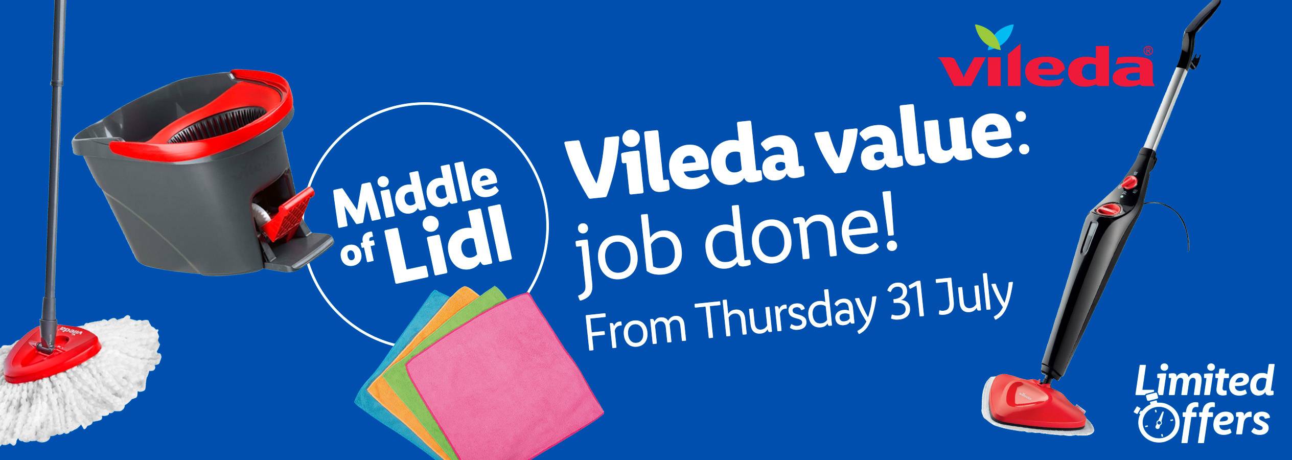 Vileda cleaning products, including a mop and steam cleaner, are available at Lidl from July 31st.