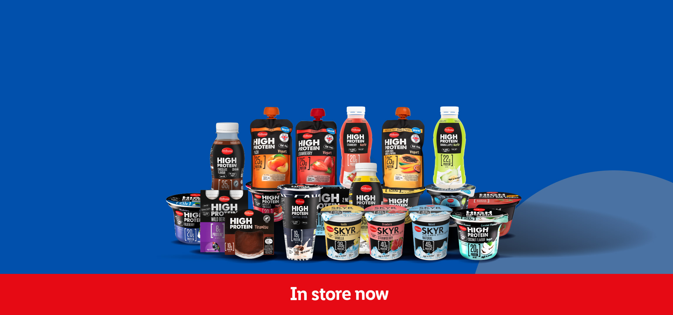 Lidl's Milbona High Protein range, including yogurts, drinks, and Skyr, available now.