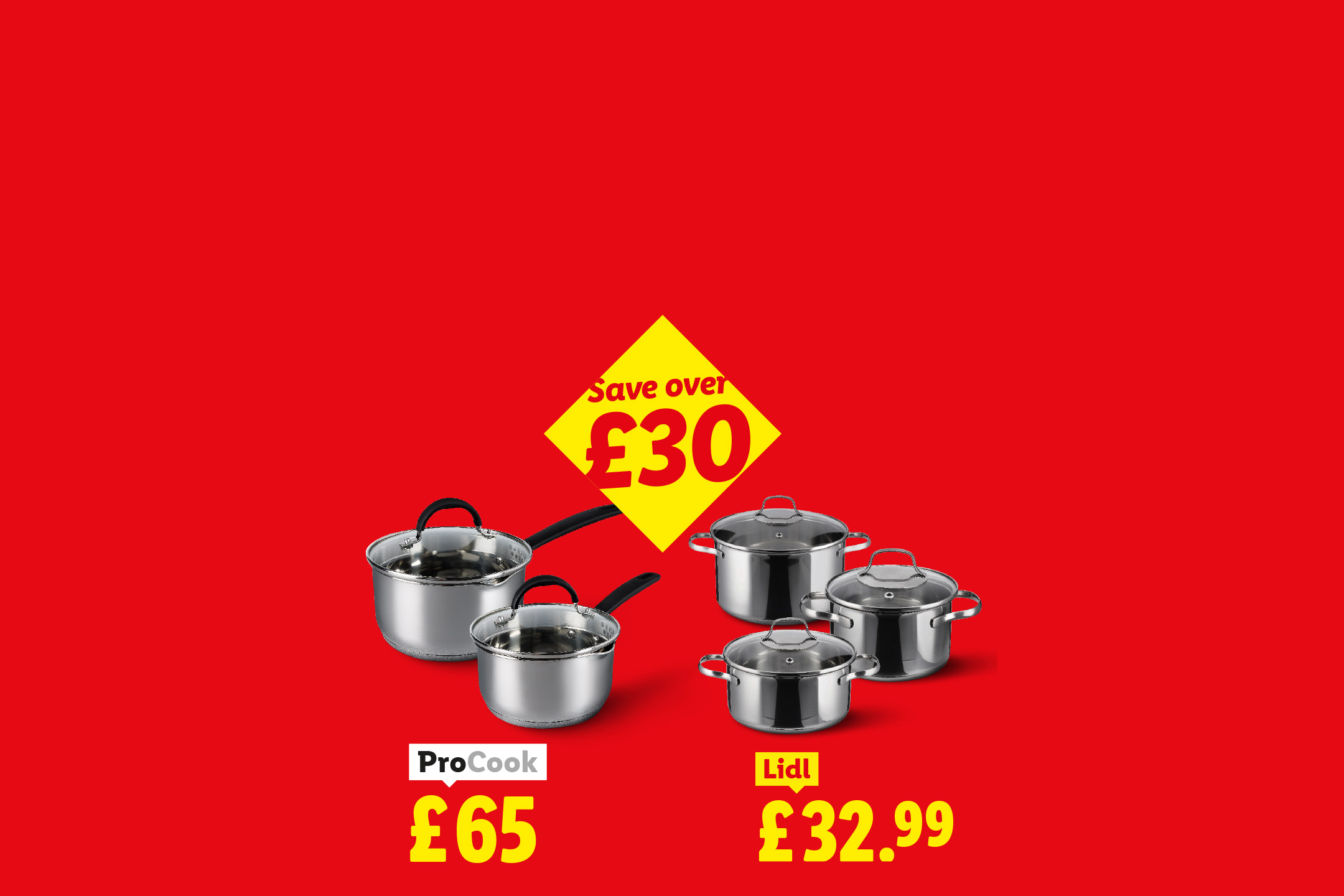 ProCook and Lidl stainless steel pot sets, save over £30