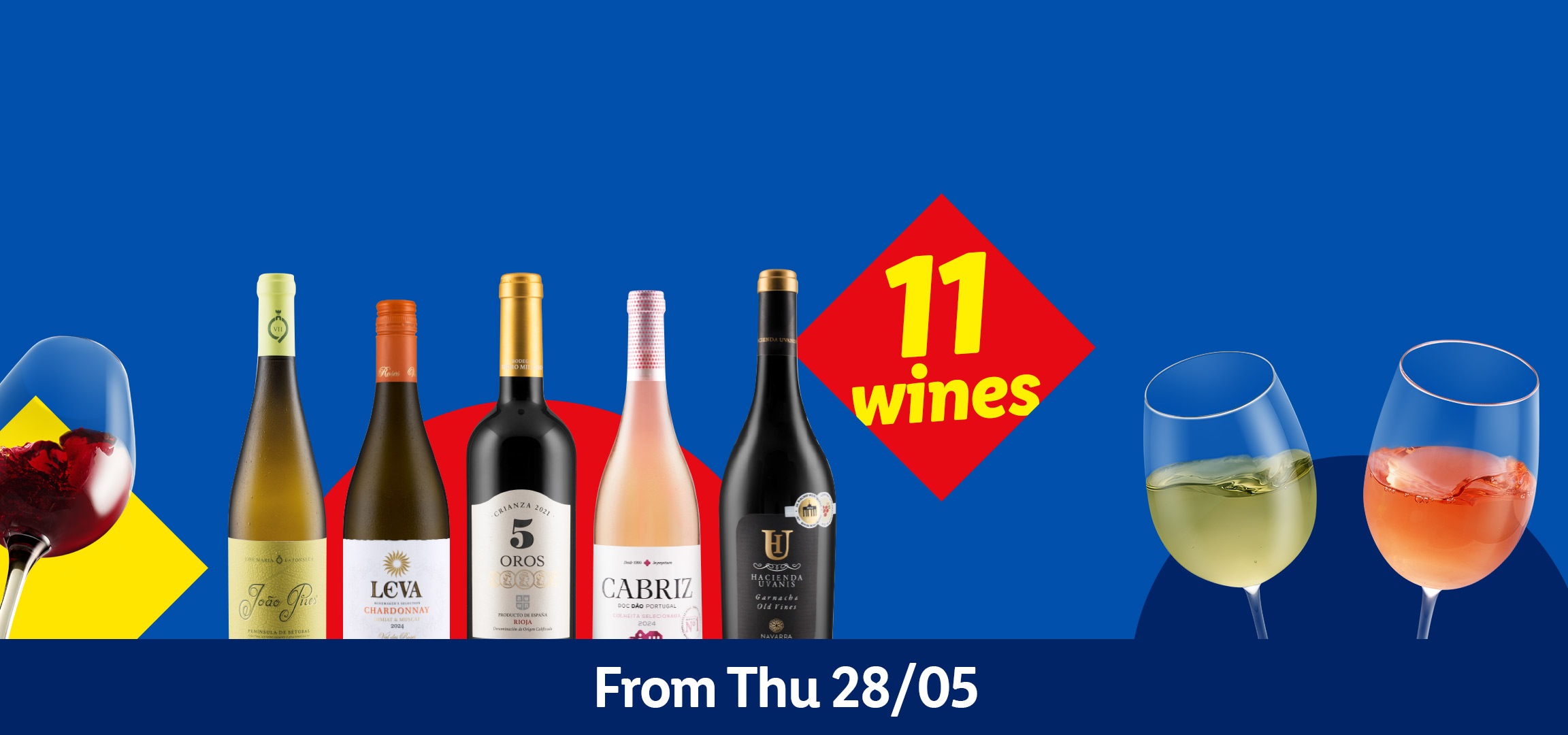 A selection of 11 wines, including red, rosé, and white, available from Thursday 28/05.