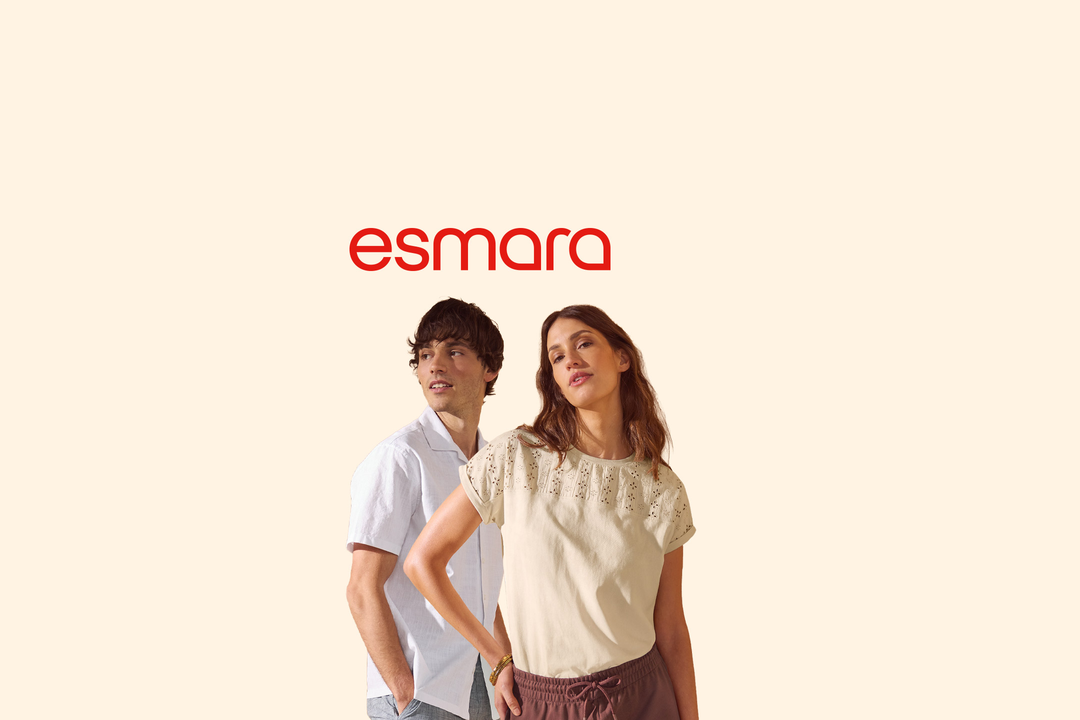 Man in a white short-sleeved shirt and woman in a beige embroidered top.