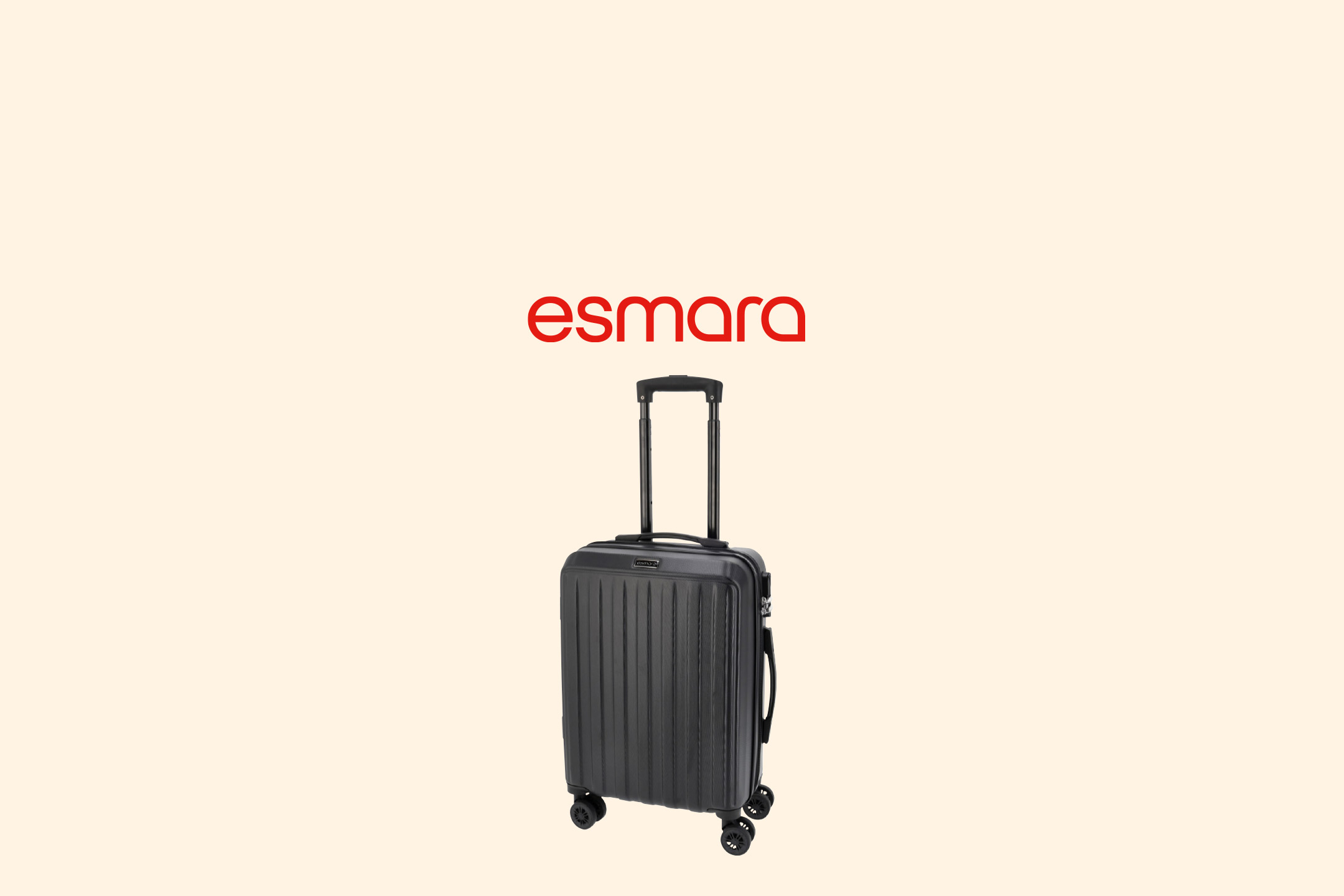 Black carry-on suitcase with an extendable handle on a light background.