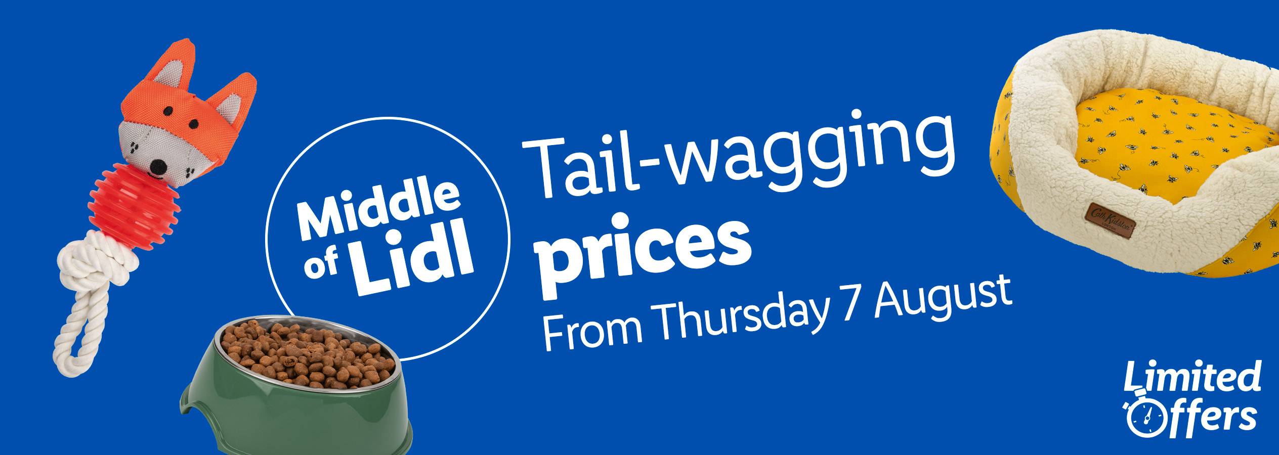 Lidl's Middle of Lidl sale features dog beds, toys, and food from August 7th.