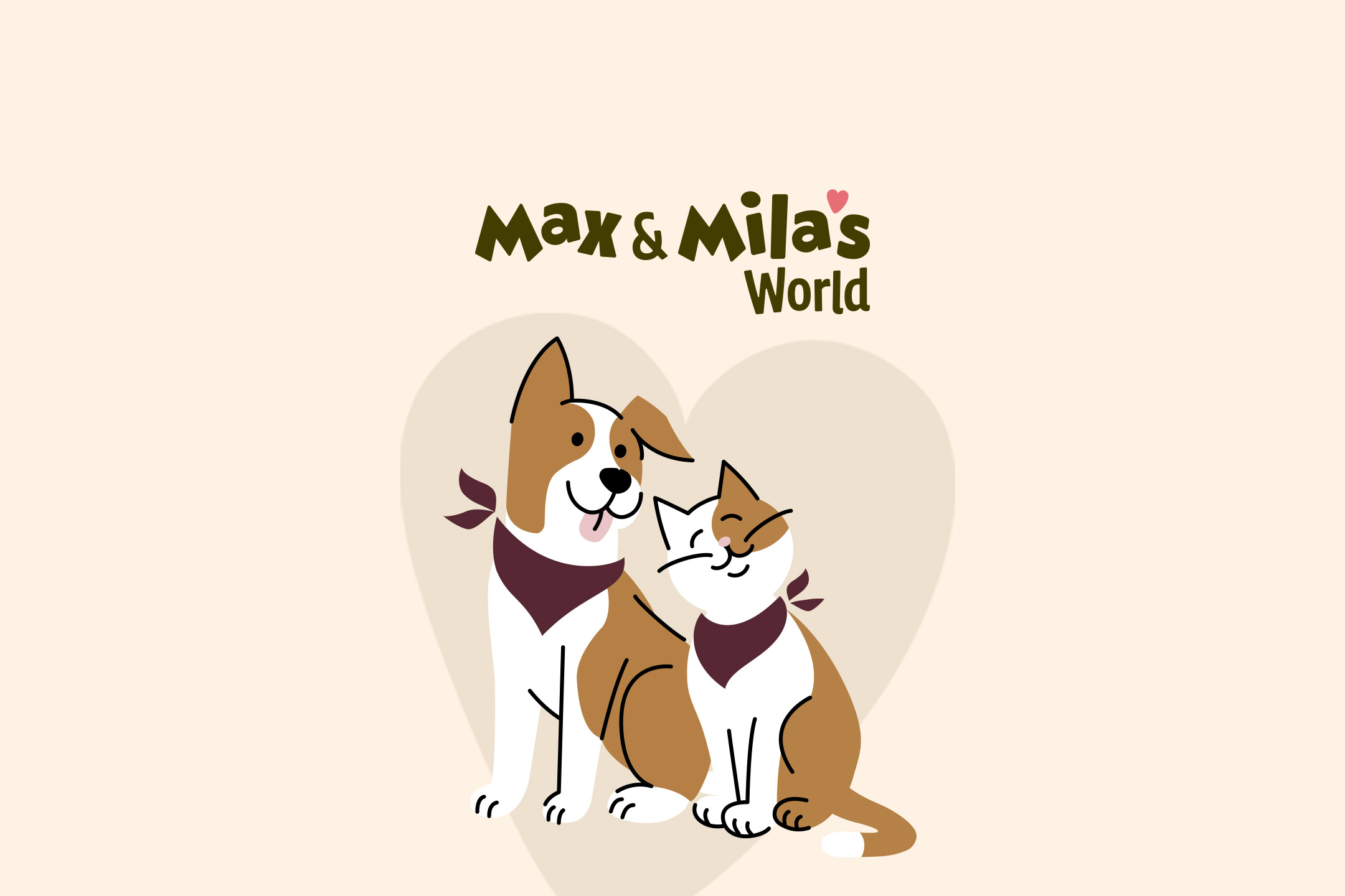 Banner for cat and dog supplies featuring a playful dog and cat with food bowls.