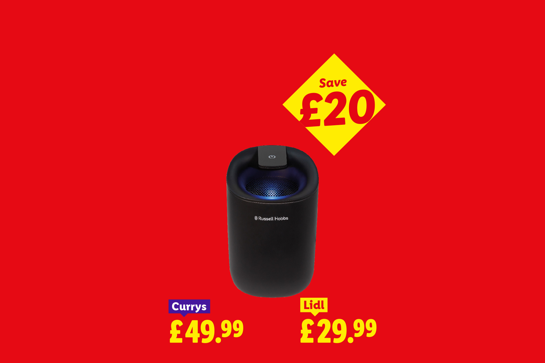 Air purifier comparison: Currys £49.99 vs. Lidl £29.99, saving £20.