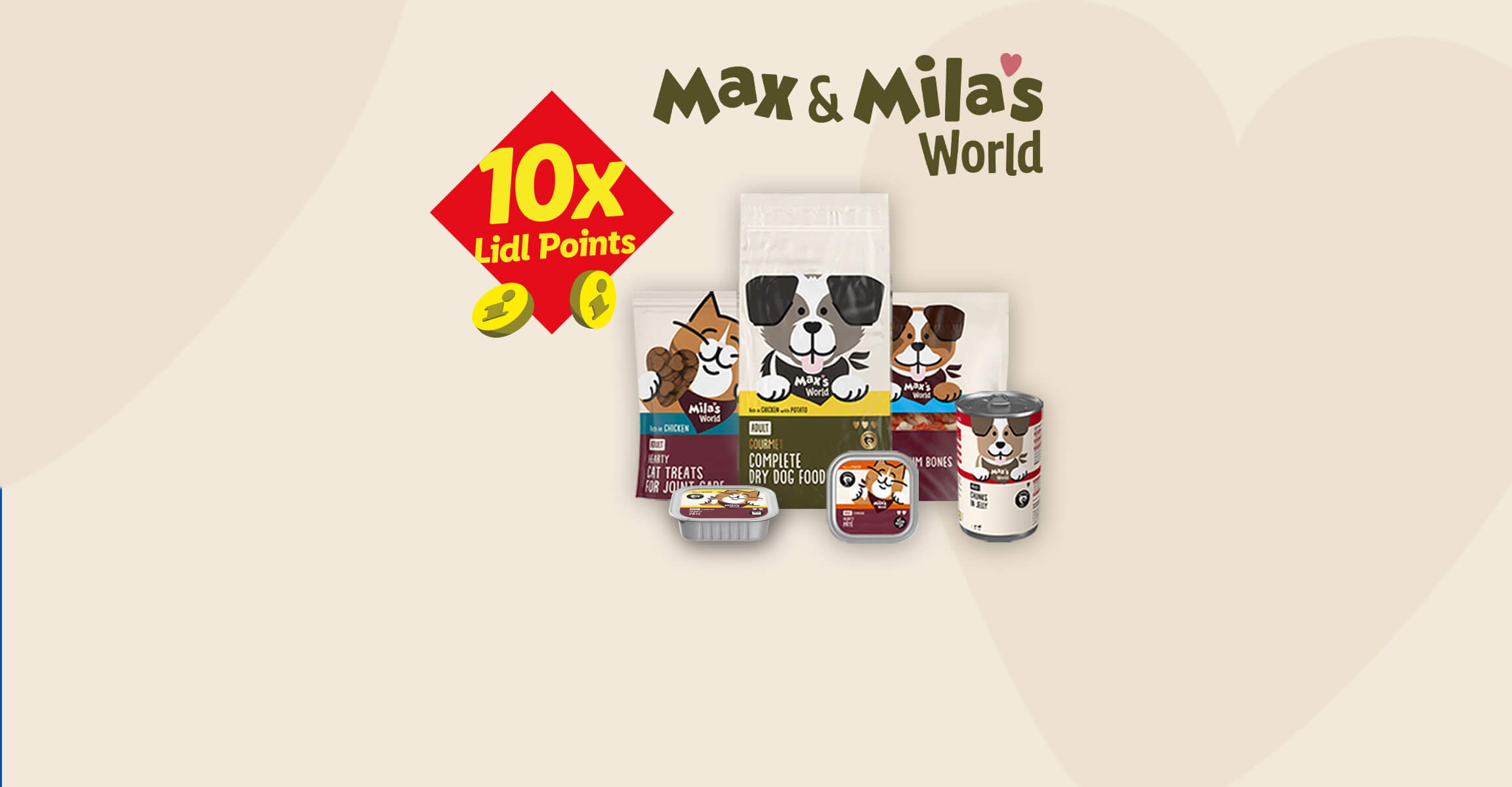 Pet food selection with a 10x points promotion banner.
